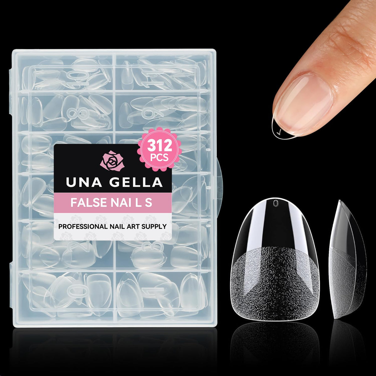 UNA GELLA Almond Nail Tips, Half Cover Almond Shape, 312PCS, 12 Sizes
