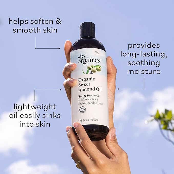 Sky Organics Organic Sweet Almond Oil 16 fl oz, 100% Pure & Lightweight