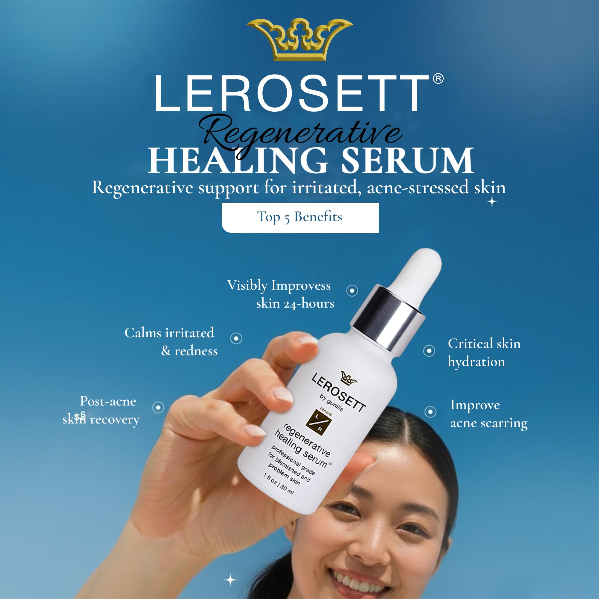LEROSETT Healing Hydration Serum – Aloe, Ginseng & Collagen-Based Complex for Pimples, Irritated Skin, Blemishes & Post-Breakout Scarring – Plant-Based, Spa-Grade, Concentrated, 1 oz