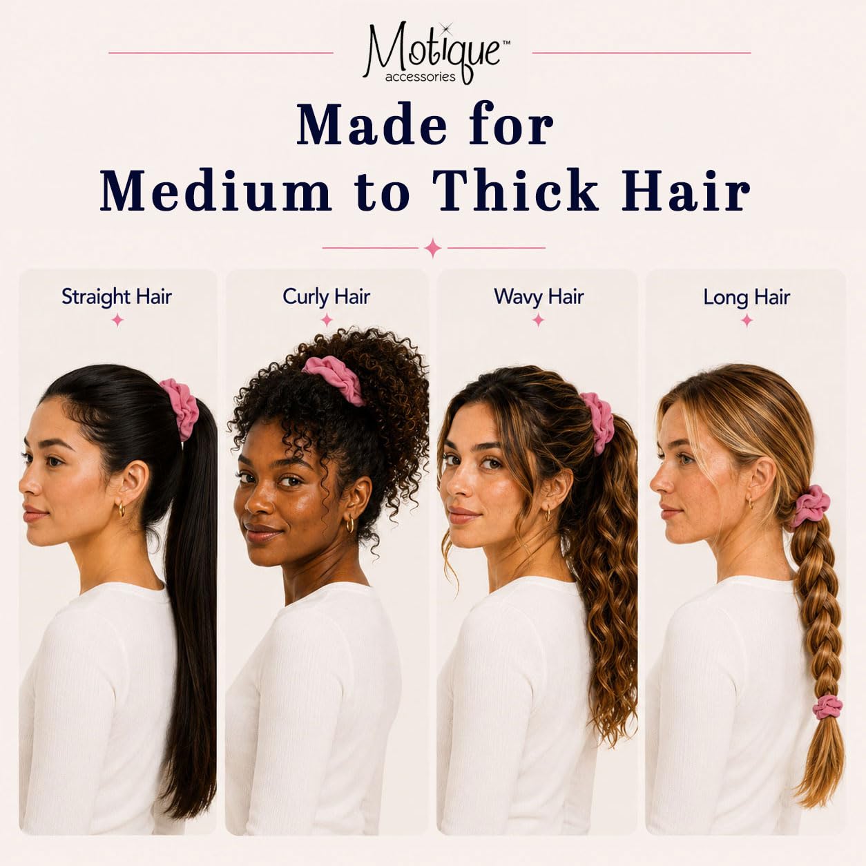 Motique Accessories Large Scrunchies for Women, Pack of 6, Light Pink