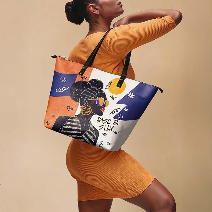 Afroyla Afrocentric Art ToteBag for Black Women – Premium Leather, Work & Everyday Bag, Ideal Gift for Her on Mother's Day