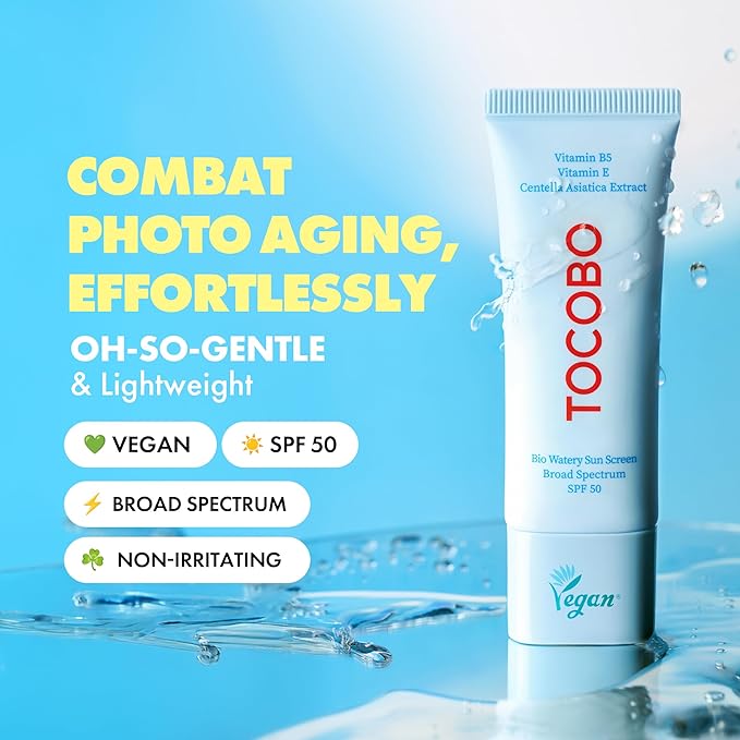 TOCOBO Bio Watery Sunscreen SPF 50 Broad Spectrum Korean Facial Sun Cream, Hyaluronic Acid, Lightweight Daily Face Sunblock,Vegan, Korean Skincare 1.35 fl oz