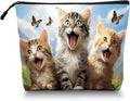 Scribesense Cosmetic Bags Travel Makeup Toilet Case Waterproof Pouch for Women Girls 6.7X9.45inches - Kittens With Butterflies in A Mountain - Sky Background
