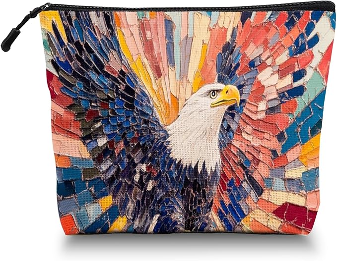 Scribesense Cosmetic Bags Travel Makeup Toilet Case Waterproof Pouch for Women Girls 6.7X9.45inches - Vivid Rainbow - Hued Eagle