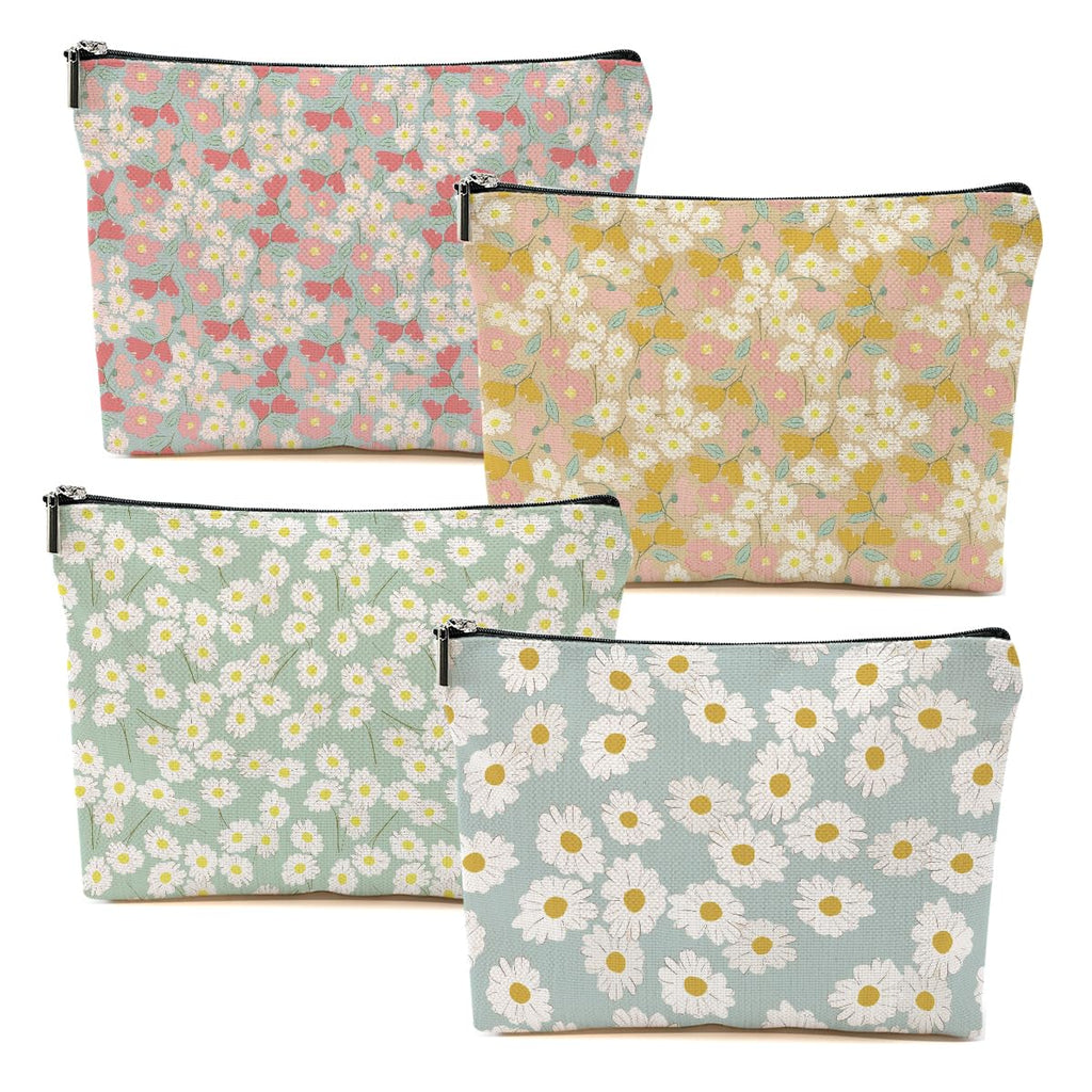 4 Packs Vintage Daisy Flowers Makeup Bag Friend Friendship Gifts for Women