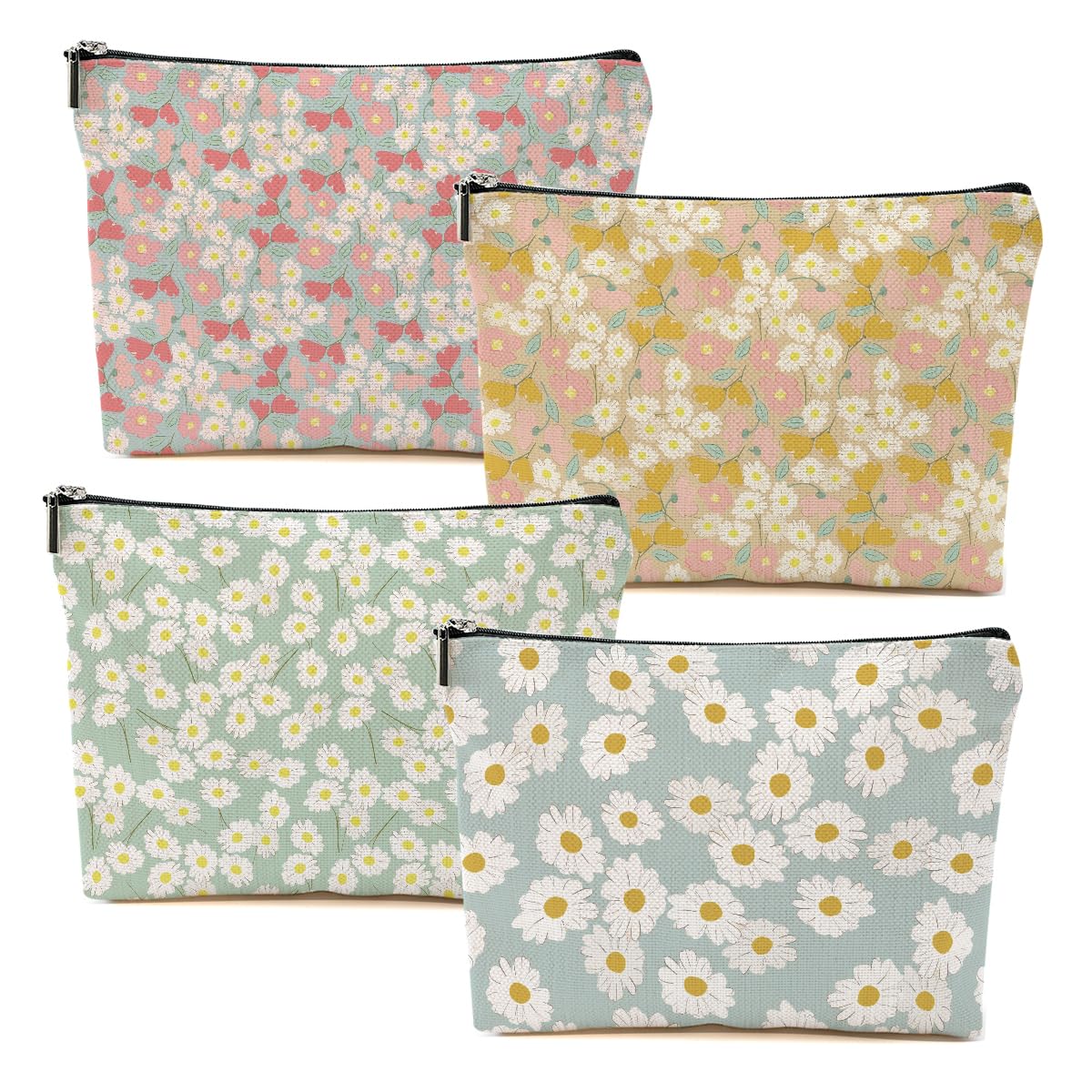 4 Packs Vintage Daisy Flowers Makeup Bag Friend Friendship Gifts for Women