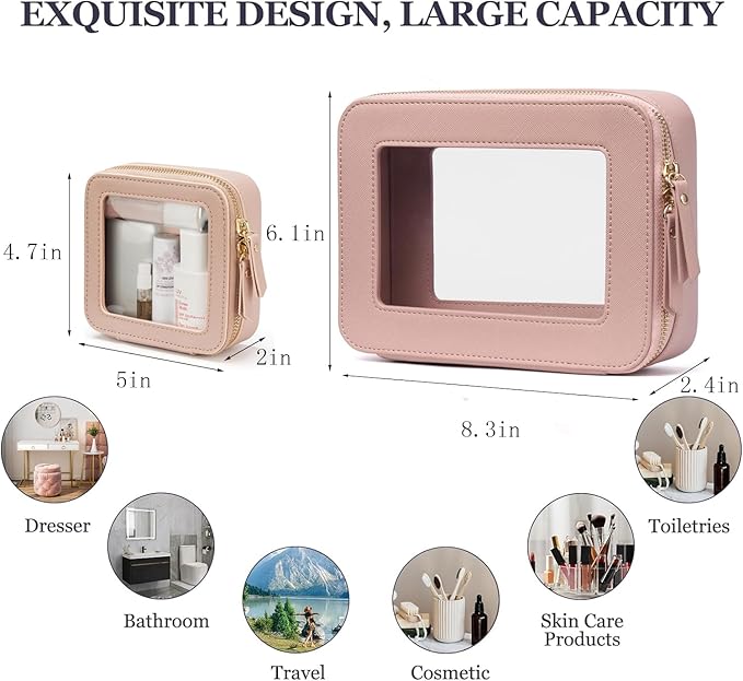 FASAOH Clear Makeup Bag with Mini Cosmetic Bags,Travel Toiletry Bags for Women,Portable Cosmetic Bags Case, Transparent Waterproof Cosmetic Organizer Storage Bags for Women Men