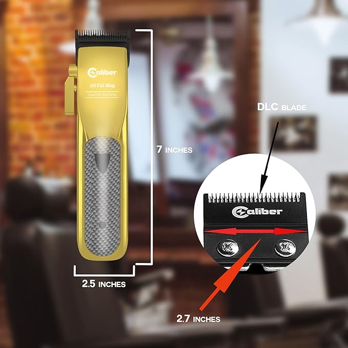 Caliber.50 Cal Limited Edition Clipper - Long Lasting 8+ Hours of Power - Ultra Low Noise Technology - Rechargeable Powerful Battery - Easy Zero Gap Cut - Hair Grooming Tool for Men (Gold)
