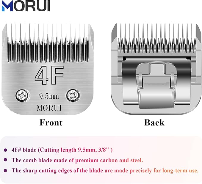 morui 4F Cut Length 3/8"(9.5mm) Detachable Pet Dog Clipper Blades UltraEdge Series Clipper Blades for Dog Grooming Compatible with Most Andis,Oster A5 Wahl KM Series Clippers