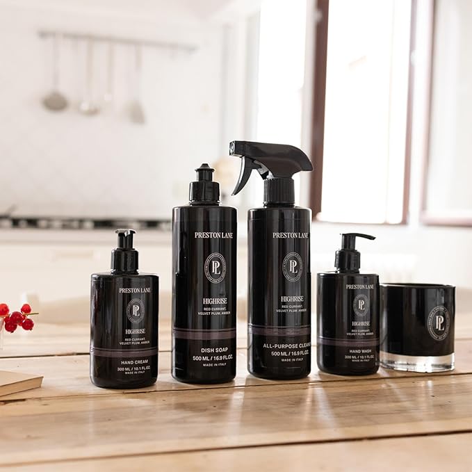 Preston Lane Hand Soap, Dish Soap, Candle & Cleaner Spray Set, Highrise