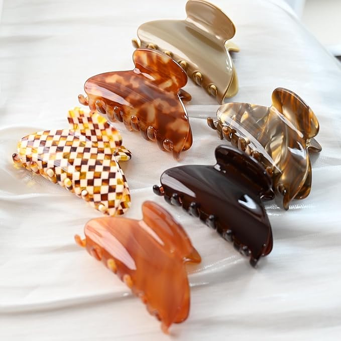 Prettyou Handmade Celluloid Acetate French Design Barrettes Tortoise Shell Claws Hair Claw Luxury Fashion Accessories Hair Clip for Women (marble coffee)