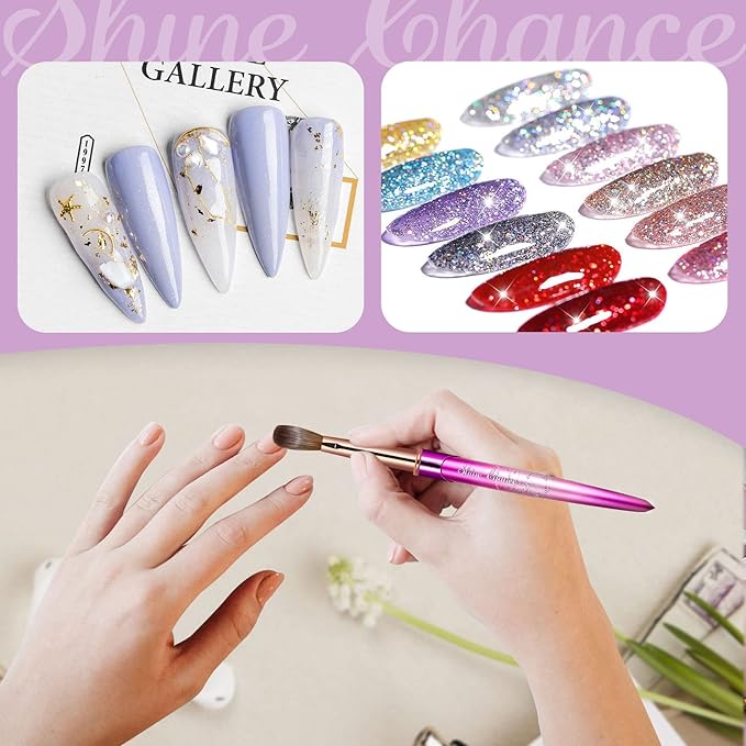 Acrylic Nail Brush Size 8, 100% Real Kolinsky Art Nail Brush for Acrylic Powder Application, Handmade Women Manicure Nail Extension Tool for Professional DIY Home Salon and Beginners
