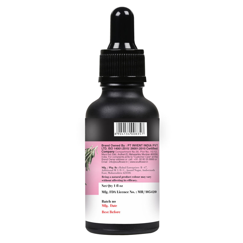 Soulflower 100% Pure Rosemary Oil for Hair Growth, Hair Fall Control, Strengthening, Volumising Hair Oil for All Types | Organic Certified (1 fl oz)