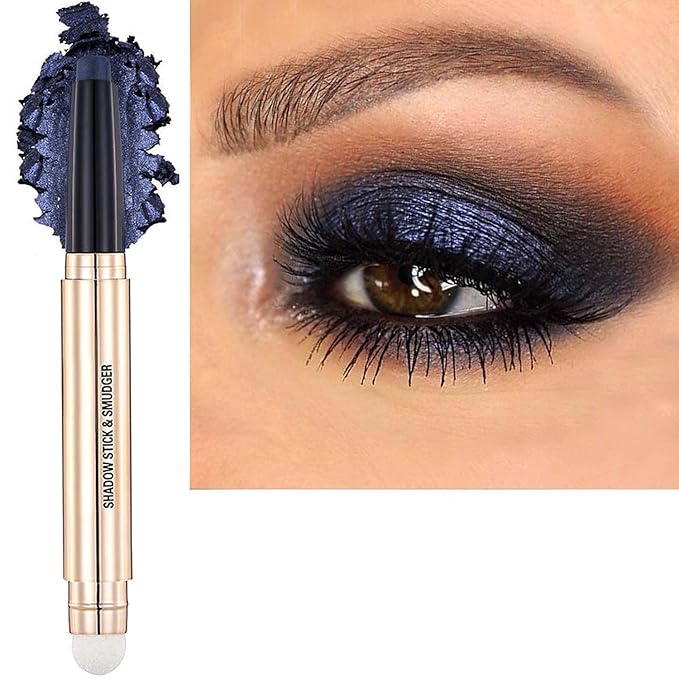 Metiplou 2 in1 Midnight Black Eyeshadow Stick Cream Shimmer Smooth Eyeshadow Pencil Hypoallergenic Waterproof Long Lasting Eye shadow (18 Midnight Black)