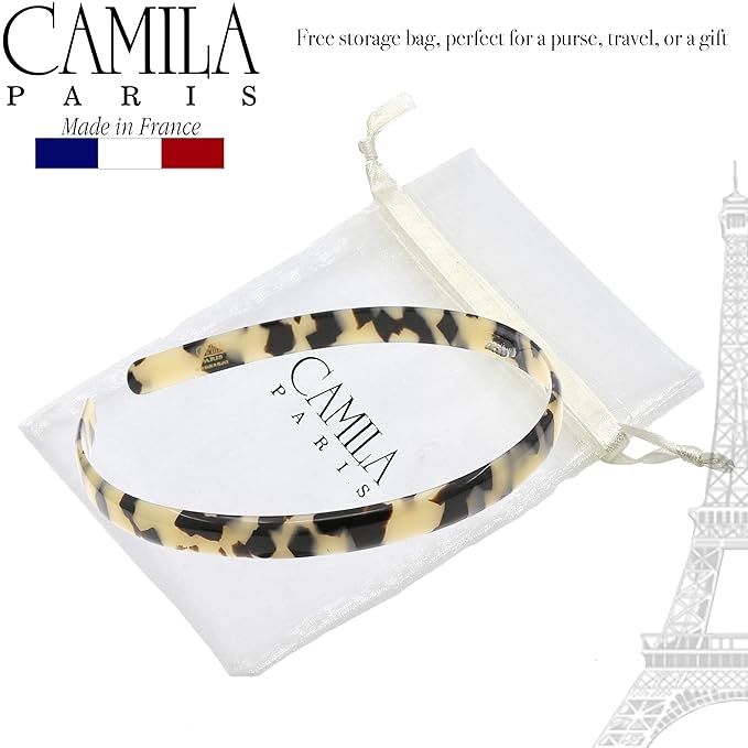 Camila Paris CP3470 French Headband for Women, Handmade White Tokyo, Strong Hold Grip Women's Hair Band, Ligth and Very Flexible, No Slip Durable Styling Girls Hair Accessories, Made in France