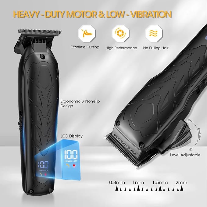 QREEYX Hair Clippers for Men Professional, 7500Rpm Beard Trimmer, IPX6 Waterproof Electric Shavers 3 in 1 Hair Cutting Kit for Men, Cordless Barber Clipper Set with LED Display for Mens Gifts