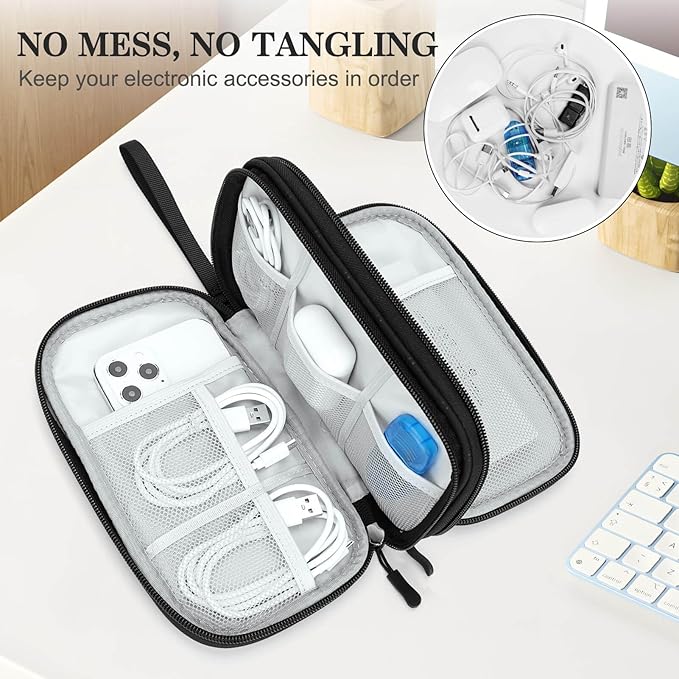 FYY Electronic Organizer, Travel Tech Pouch Bag, Medium, Black Quilted