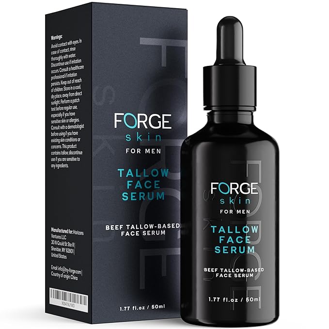 FORGE SKIN Night Beef Tallow Serum for Men [TALLOW-BASED] - Facial Essence for Face Wrinkles with Essential Oils - Natural Green Tea Skincare for Radiance and Skin Hydration (1.7 OZ)