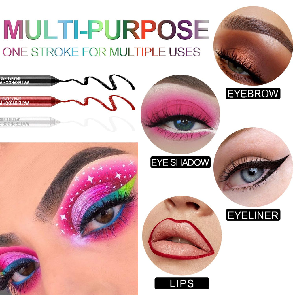 Meilury 7 Colorful Eyeliner Pen Set, Eye Shadow Pencil, Pearl Eyeliner Kit Metallic Glitter Colored Eye liner for Women Eye&Lip Liner Professional Waterproof Eye Makeup (7PCS A)
