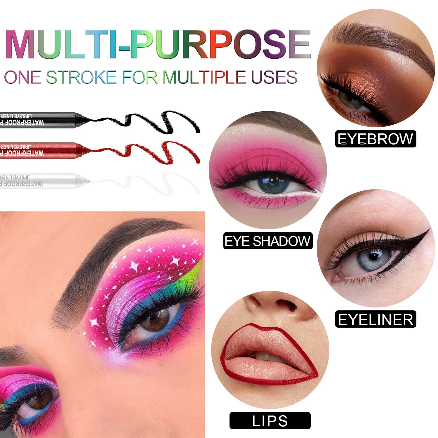 Meilury 7 Colorful Eyeliner Pen Set, Eye Shadow Pencil, Pearl Eyeliner Kit Metallic Glitter Colored Eye liner for Women Eye&Lip Liner Professional Waterproof Eye Makeup (7PCS A)