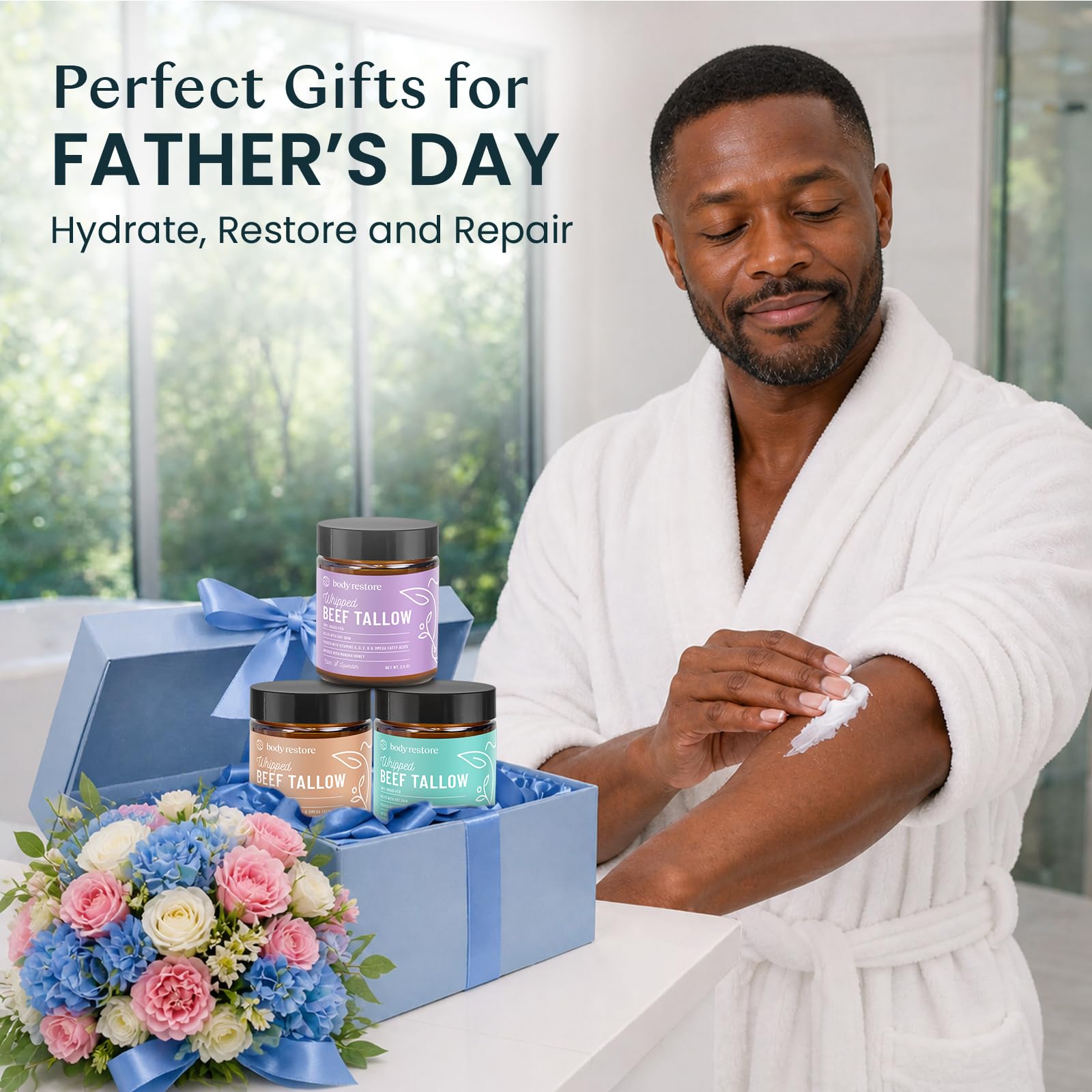 Body Restore Whipped Beef Tallow Balm – Fathers Day Gift for Dad from Daughter Son Wife, Grass Fed Face & Body Moisturizer, Birthday Gifts for Men, Self Care Spa Gifts – Eucalyptus