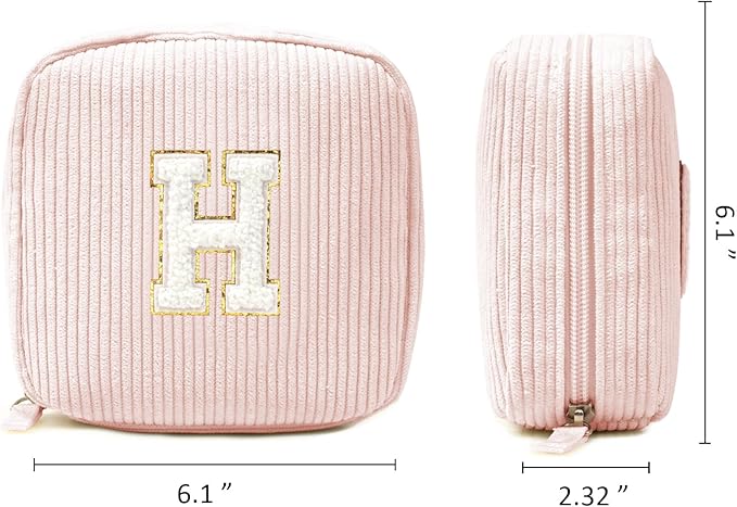 Cute Monogram Personalized Initial Makeup Bag Pink Cosmetic Pouch - Monogram Initials - Sister Friendship Friend, Teacher brands, perfect for Birthdays/Pink (Letter H)