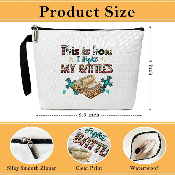 BSNZZIO Christian Cosmetic Bag for Women,Bible Verses Gifts for Friend Mother Coworker Travel Essentials Purse Toiletry Pouch Cosmetic Bag with Zipper(This is How I Fight my battle)/35