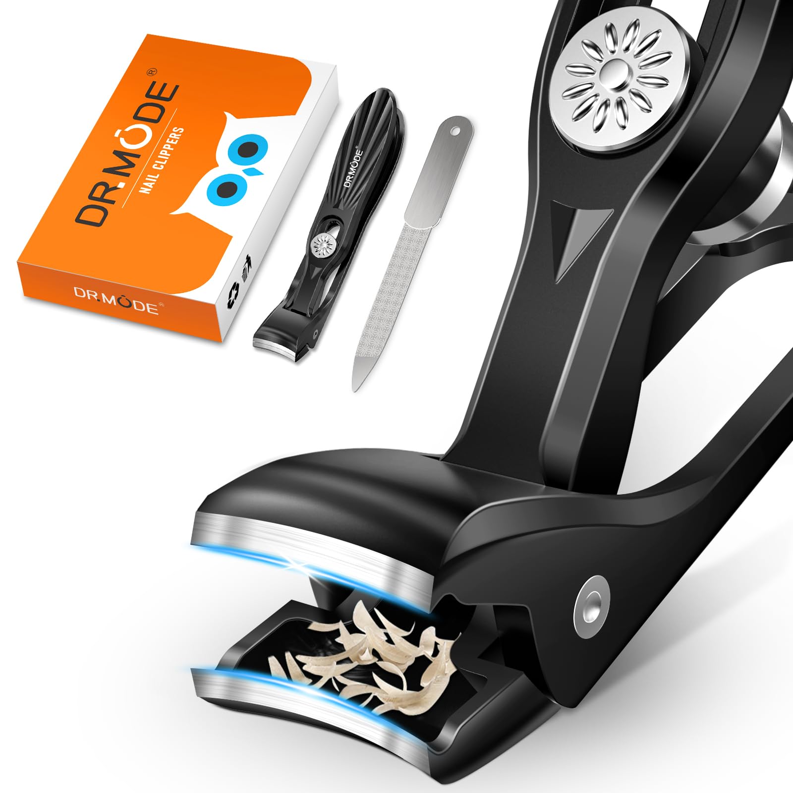 DRMODE Nail Clippers for Men Thick Nails, Angled Head Toe Nail Clippers for Thick Nails for Seniors, Wide Jaw Opening Toenail Clippers Heavy Duty Fingernail Clipper with Catcher Long Handle - Black