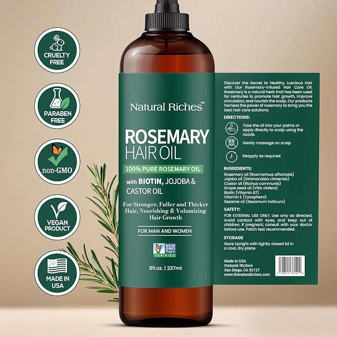 Pure Premium Rosemary Hair Growth Oil 8 Fl Oz