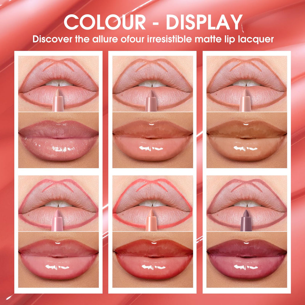 Jolilab Matte Lip Liner Lip Oil Set, Lip Makeup Set Natural Smooth Long-Lasting And Hydrating Beauty Daily Cosmetics Gift for Women Easy-to-Use（10pcs）