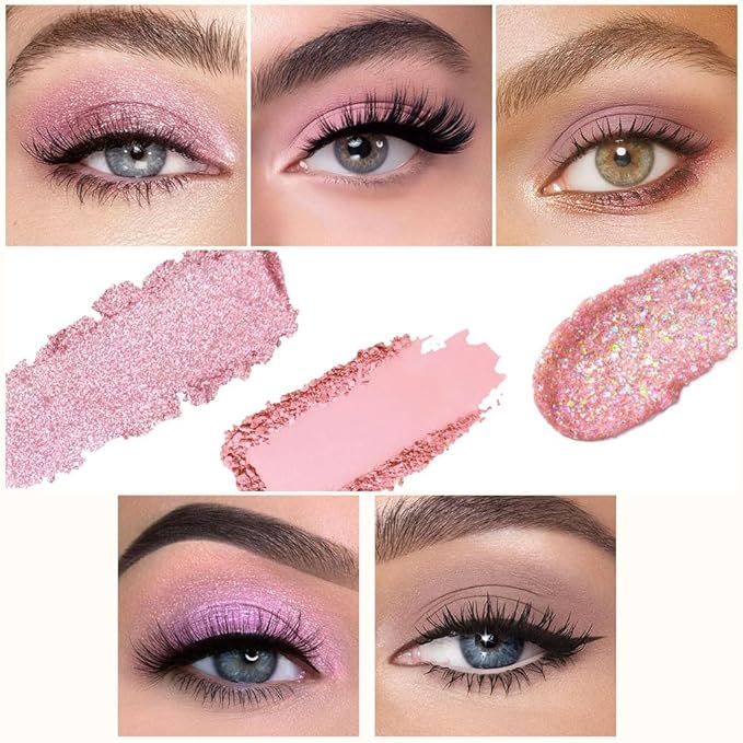 Light Pink Eyeshadow Palette,Neutral Nude Powder Eye Shadow for Older Women,Natural Long Lasting Naturing-Looking Pink Makeup Palette,Talc,Paraben Vegan & Cruelty Free