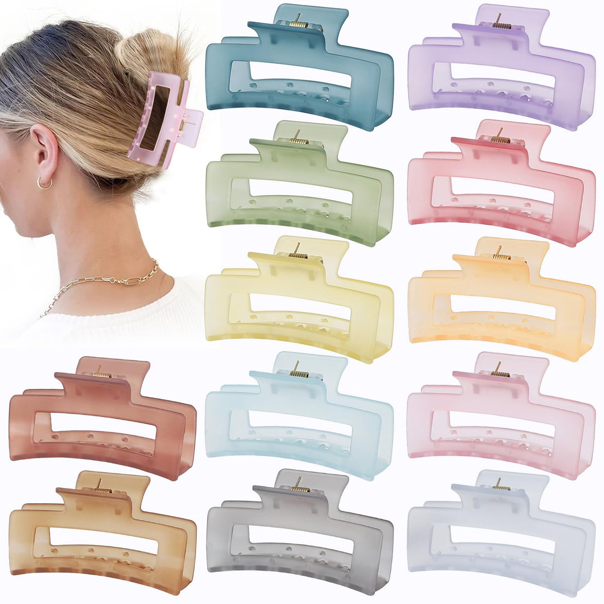 Sisiaipu 3.5 Inch Hair Clips - 12 Pcs Square Jaw Clips for Thick and Thin Hair, Rectangular Hair Accessories for Women and Girls - Neutral