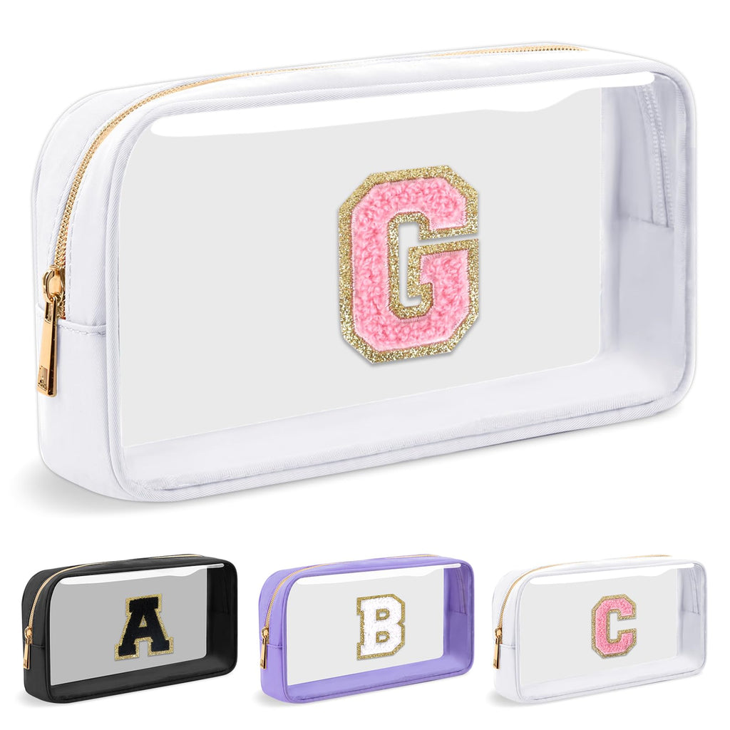 UIXIZQ Personalized Initial Letter Clear Preppy Cosmetic Bag, Travel Toiletry Bag, Clear Nylon & PVC, Adult Female Women's Cosmetic Case