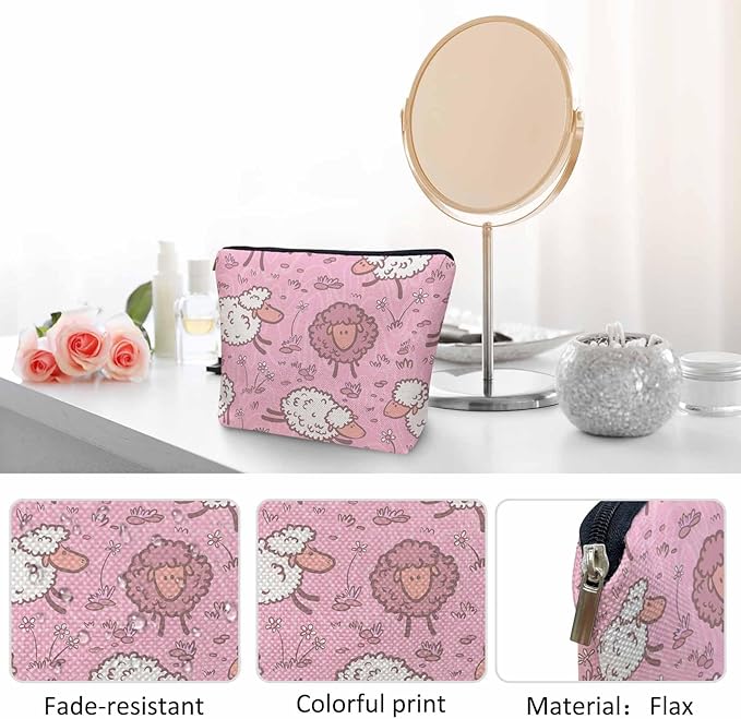 Kalygon Makeup Bag For Purse Sheep, Farm Animal Weed Flower Sheep Cosmetic Bags For Women With Zipper Travel Toiletry Pouch Makeup Bags Makeup Organizers Purse For Toiletries Cosmetics