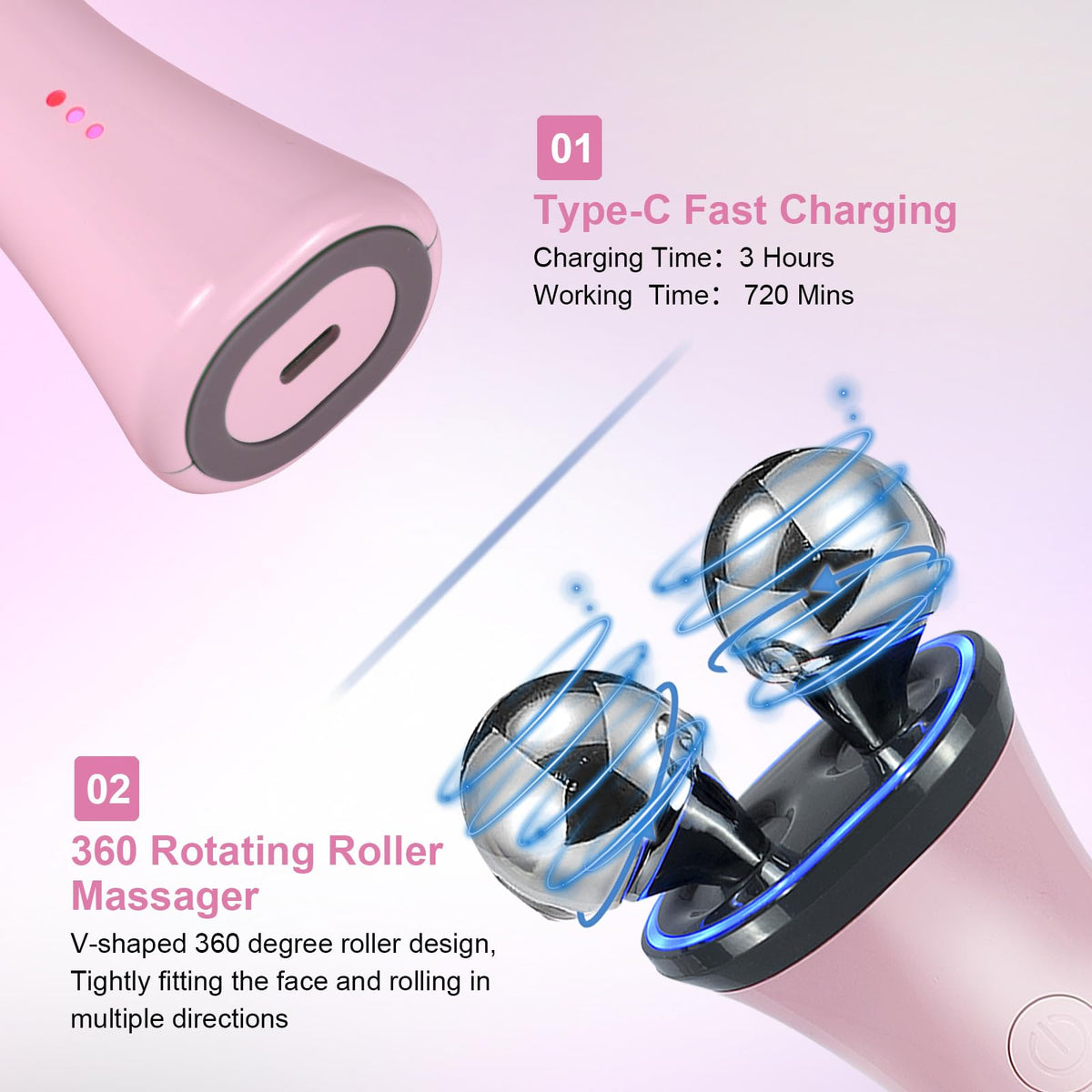 Microcurrent Facial Device, Face Massager Electric Face Lifting, Microcurrent Facial Device for Face and Neck, Best Present for Mother and Companion, Handheld Skin Care Face Toning Device(Pink)