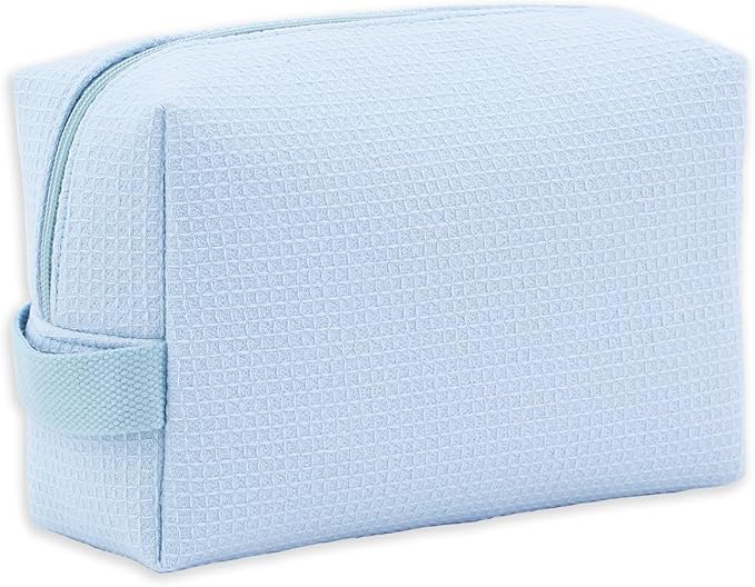 DYSHAYEN Small Waffle Makeup Bag for Travel, Blue