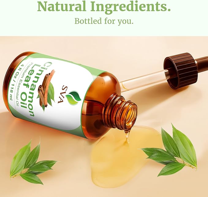 SVA Cinnamon Leaf Essential Oil 4 Fl Oz – for Diffuser, Skin & Hair Care – Ideal for Massage & DIY Blends – with Dropper