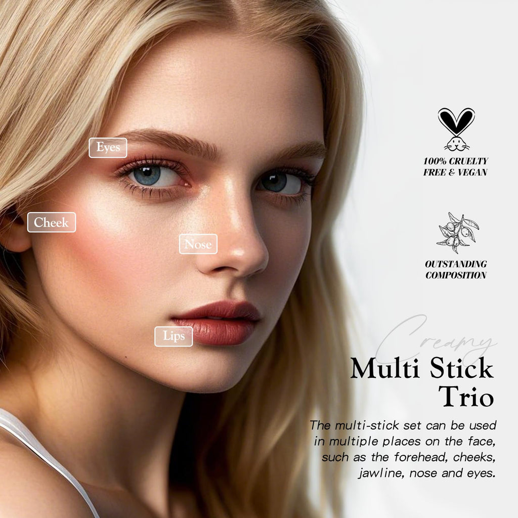bayfree 3 PCS Makeup Cream Contour Stick Set, Highlighter Stick & Bronzer Stick & Blush Stick, Long Lasting, Natural Face Contour, Dewy & Matte Finish, Multi Stick Trio for All Skin