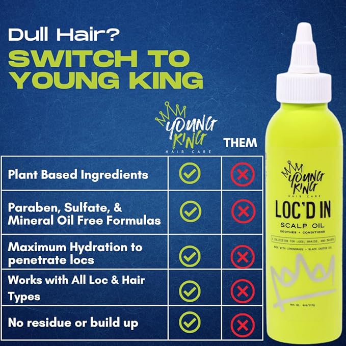 YOUNG KING HAIR CARE Scalp Oil for Boys & Men | Nourishes & Strengthens Curls | Black Castor Oil + Lemongrass | Moisturizes Dry Scalp & Hair | For Curly Hair, Braids, Locs & Twist | Plant Based | 4oz