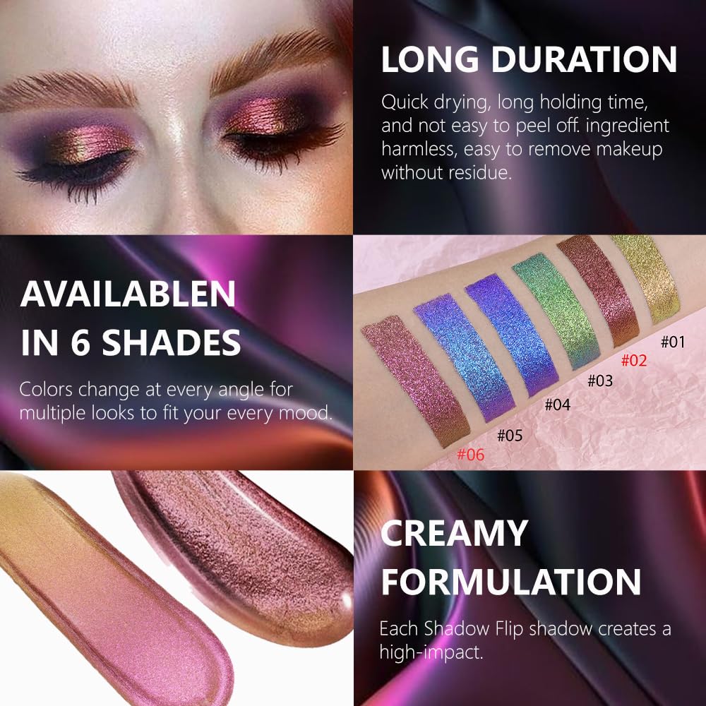 evpct 2Pcs Mermaid Purple Gold Red Duochrome Chameleon Liquid Eyeshadow, Multichrome Metallic Glitter Liquid Eye Shadow Makeup for Women, Waterproof Color Shifting High Pigment Iridescent Eyeshadow