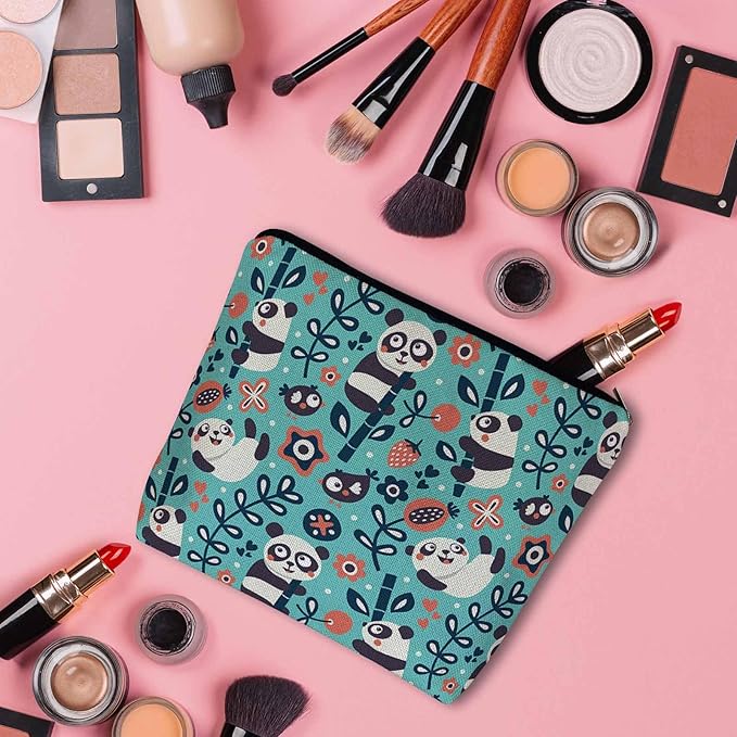 Kalygon Panda Cosmetic Bags For Women, Cute Pandas Bamboo Berry Flowers Roomy Makeup Bag Toiletry Bag Accessories Organizer Storage Bags Makeup Pouch For Travel Business Gym Camping Bathroom