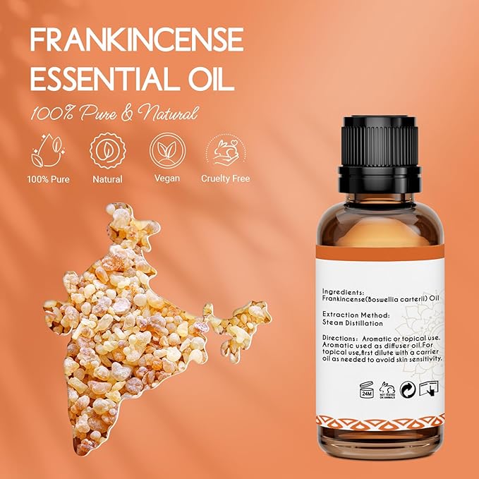 LOTUSJOY Frankincense and Myrrh Essential Oil, for Skin, Hair, 2 x 1 Oz