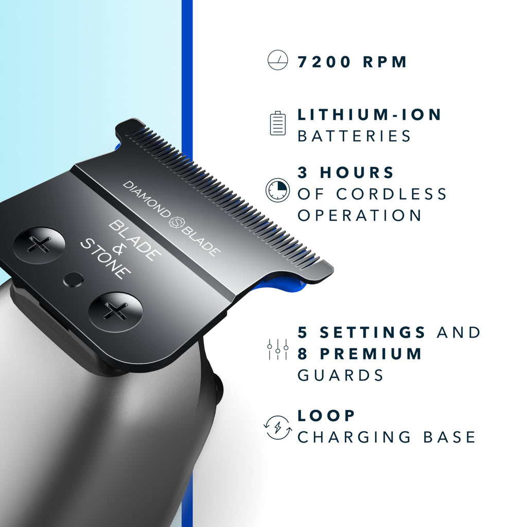 Blade & Stone Professional Hair Trimmer for Men PT301 | Diamond-S Blade | Micro-Gap Tech | 7200 RPM Durable Motor, All-Metal, Cordless Hair Trimmer - The Aviator