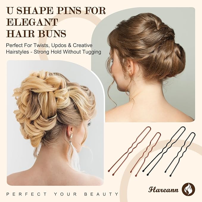FLAREANN Brown & Black Bobby Pins Set with U Shape, Spiral Pin & Snap Clips