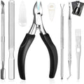 Pingispower Ingrown & Thick Toenail Clippers Set, 8 Pcs Heavy Duty Stainless Steel Nail Nippers Kit, Lengthened Non-Slip Ergonomic Handle Manicure & Pedicure Tools for Seniors Men Women Diabetic Users