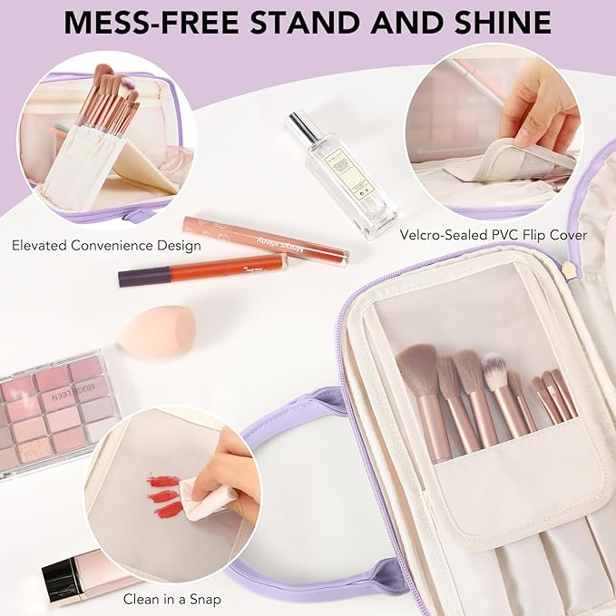 HauteHues Travel Makeup Bag for Women Stand Up Cosmetic Case Toiletry Bag