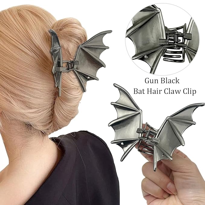 Parcce 3 PCS Gothic Hair Claw Clips for Women, Metallic Black Bat Spider Skeleton Hand Hair Clips, Strong Hold Halloween Hair Accessories for Thick Thin Hair, Costume Party Everyday Styling Gifts