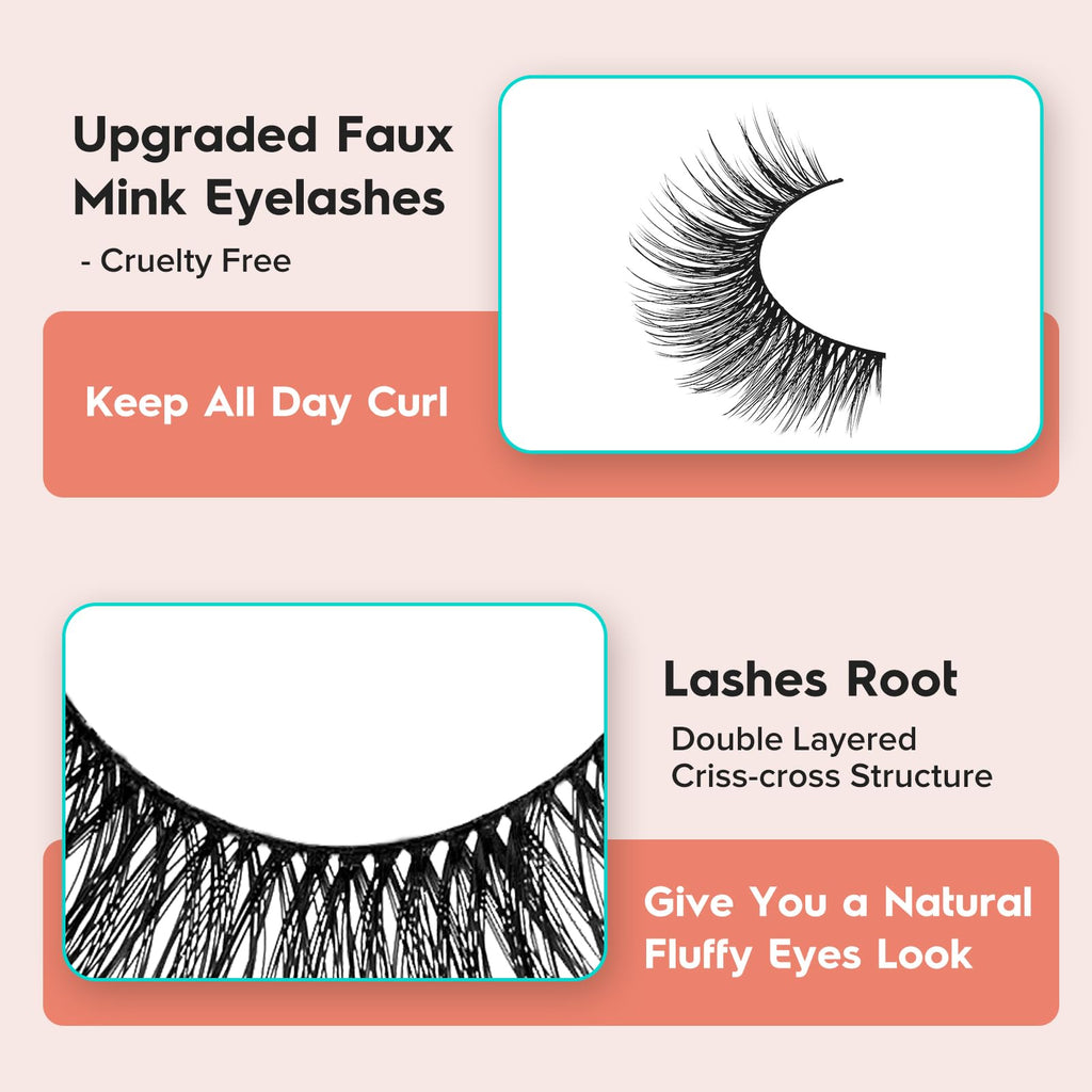 False Eyelashes Cat Eye Lashes Wispy 15mm Strip Eyelashes Thin Band Natural Lashes Fluffy Eyelashes Siligli Lashes Pack Fake Lashes 3D Volume Curly Eyelash 10 Pair