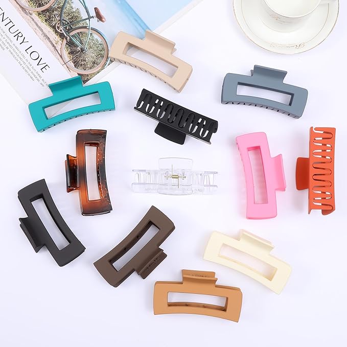 Alemaky Hair Clips for Women12 Pack 4.1 Inch Large Square Claw Clips for Women Girls Thick Thin Curly Hair, Strong Hold Matte Neutral Colors Big Hair Claw Clips Accessories