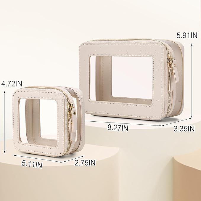 Pinkmik Clear Makeup Bag with Zipper, Beige, M+MINI-1